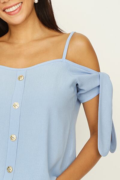 Select Moda Γυναικεία μπλούζα με μπλε τσόκερ μανίκι με λεπτομέρειες