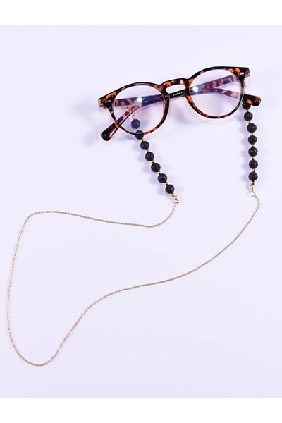 platin hediyelik Women's Lava Stone Natural Stone Sunglasses Chain Beaded Glasses Rope Strap