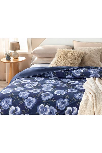 English Home Плик за завивка Extra King Pansy Bloom - 260x240 см, тъмносин, памук
