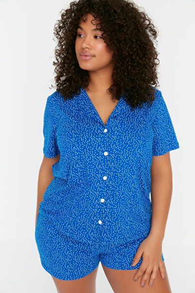 Trendyol Curve Σετ Πιτζάμες Πλεκτές Πουτζάμες Πουκά Σακς - TBBSS22PT0707