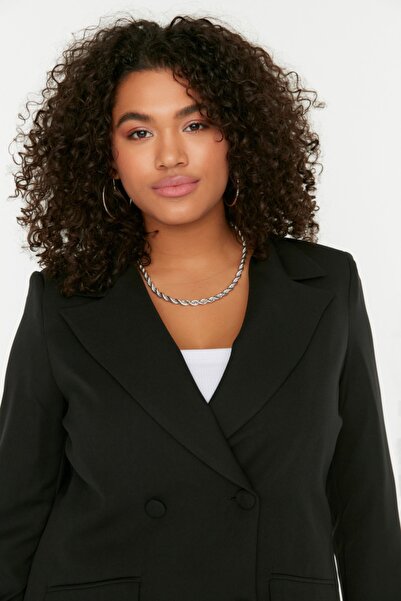Trendyol Curve Чорний тканий піджак з подвійною застібкою TBBSS22CE0180