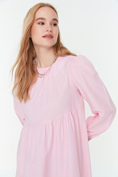 Trendyol Modest Powder Gather Λεπτομερές βαμβακερό υφασμένο φόρεμα TCTSS21EL3470