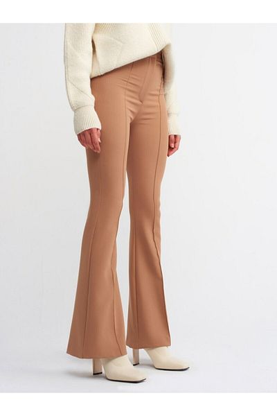 Dilvin 7962 Flared Leg Trousers-camel