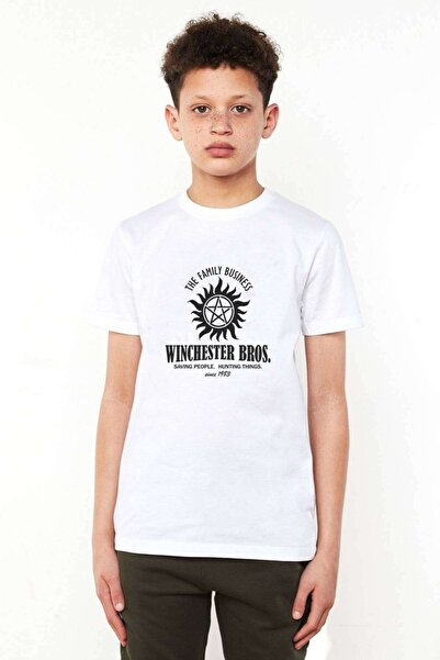 QIVI Unisex dečija bela majica Supernatural Winchester Bros Štampano