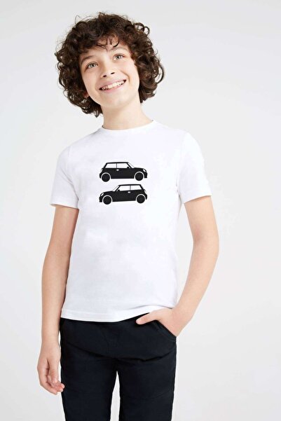 QIVI Mini Cooper Štampano Unisex dečija bela majica