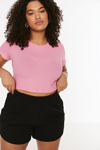 Trendyol Curve Plus Size Dusty Rose Crop Crew Neck T-shirt - Tbbss22Ts2107