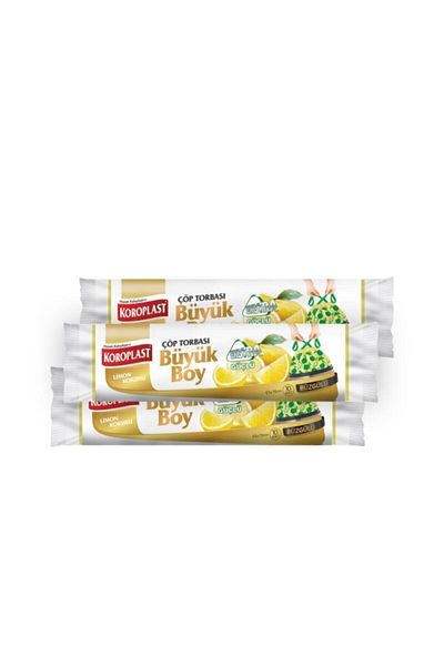 Koroplast Extra Strong Large Size Lemon Scented Drawstring Garbage Bag 65x70cm - 10 Pieces X 3 Pieces