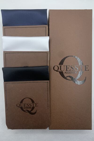 Quesste Accessory Men's - Navy Blue, White, Black Set of 3: Ready Folded, Pocket Collar Handkerchief