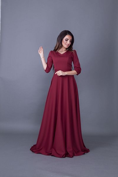 Bidoluelbise Women's Burgundy Maxi Length V-Neck Dress