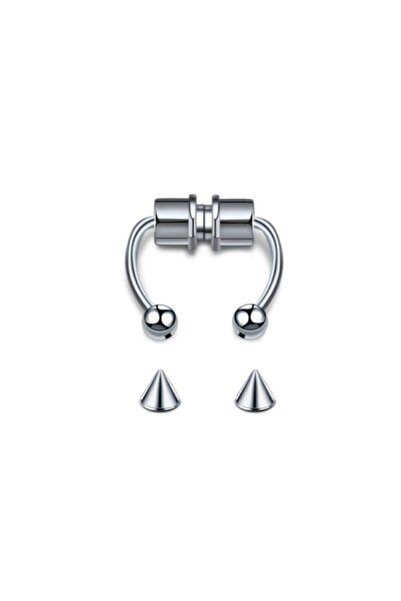 BUQHLE Mıknatıslı Fake Gri Septum Piercing Paslanmaz Çelik Top Ve Sivri Uç Bi...