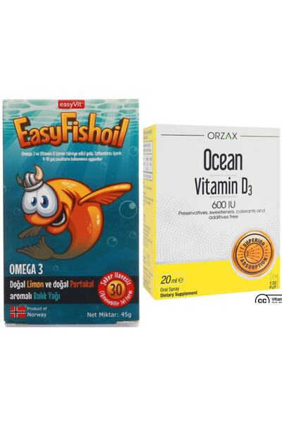 Easy Fishoil Omega 3 Çiğnenebilir 30 Jel Tablet Ve Ocean Vitamin D3 600ıu Sprey 20 ml