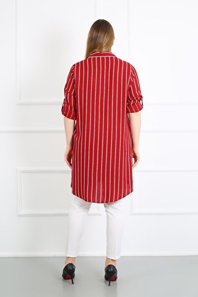 By Alba Collection Жіноча бордова туніка з подвійними смужками з бавовняного віскозу, великий розмір