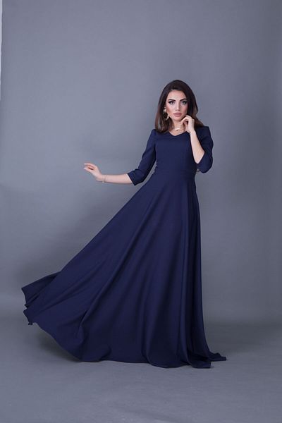 Bidoluelbise Women's Navy Blue Maxi Length V-Neck Dress