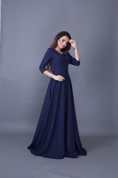 Bidoluelbise Γυναικείο φόρεμα Navy Blue Maxi με λαιμόκοψη σε μέγεθος V