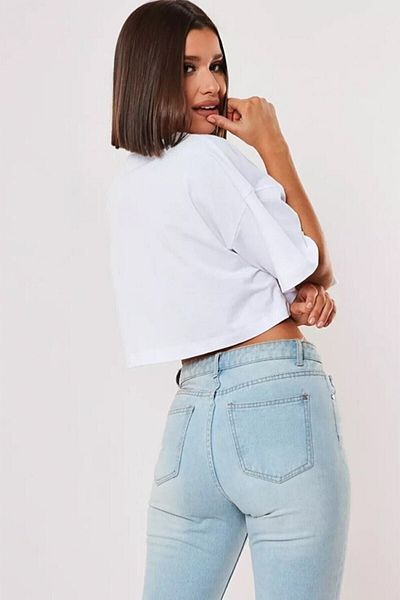 Mambo Γυναικείο μπλουζάκι ασπρόμαυρο Oversize χτενισμένο βαμβακερό Crop T-shirt