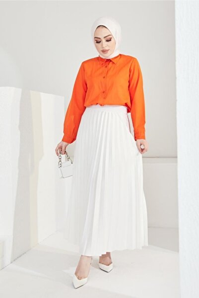 benguen Ecru 4521 Model Pleated Skirt - Elastic Waist