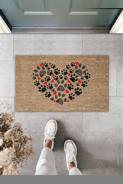 Silkcoat Home Digital Printing Quality Brown Paw Heart Decorative Door Mat