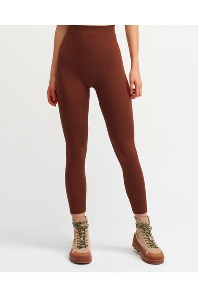 MODELSİVA Γυναικείο καφέ ψηλόμεσο κολάν γυμναστικής χωρίς ραφές