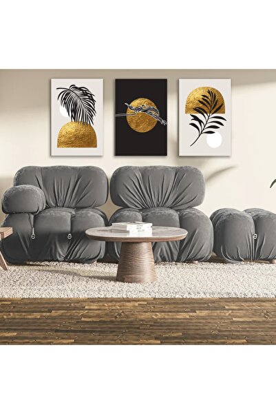 Sebenta Dekoratif Yaprak (3'lü Grup) Kanvas Tablo