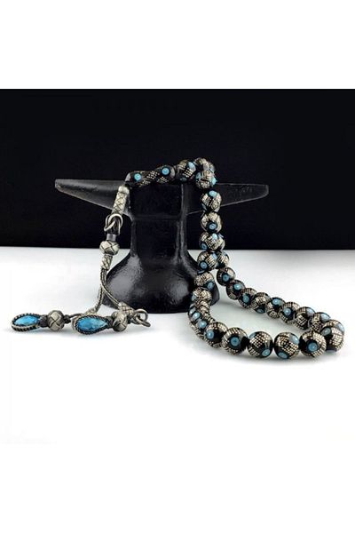 Tesbihsepetim Erzurum Oltu Stone Rosary 1000 Sterling Kazaz Silver with Tassels