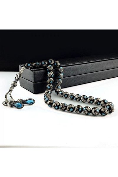 Tesbihsepetim Erzurum Oltu Stone Rosary 1000 Sterling Kazaz Silver with Tassels