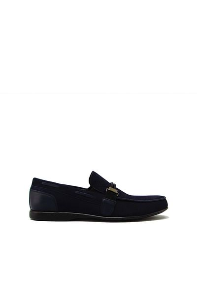 Fosco Fsc2076 Navy Blue Nubuck Men's Printed Front Belted Shoes