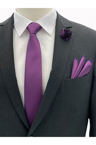 Brianze Light Purple Tie Handkerchief Collar Flower Set