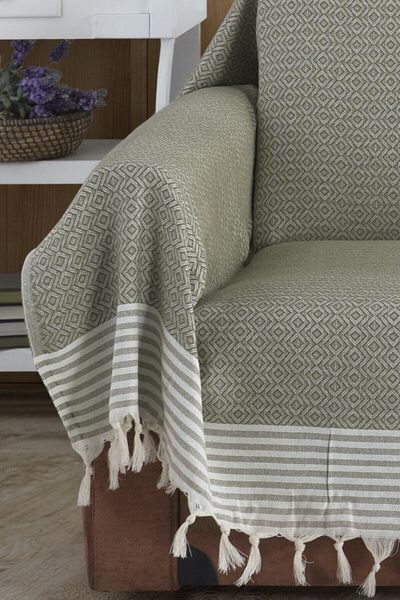 Lux Touch Khaki Covering Organic Buldan Cloth Oversized Bergama 180 X 300 cm Sofa Sofa Bed Cover
