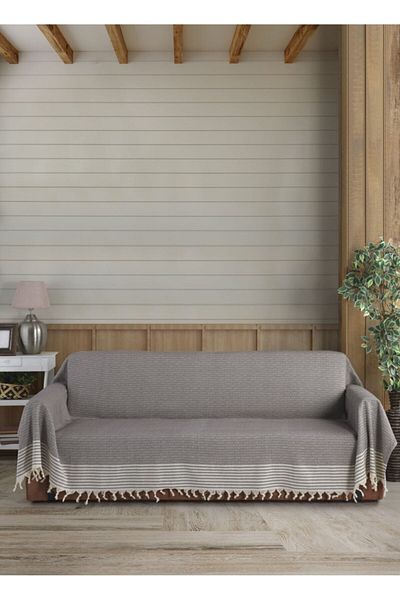 Lux Touch Покривало за ръце с млечно кафе Органичен плат Buldan King Size Bergama 180 X 300 Cm Покривало за диван