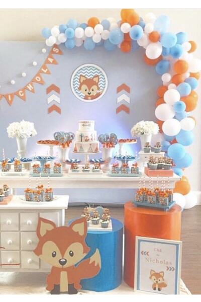 LOTUS PARTY 50 Pieces Metelik Blue White Orange Balloon Chain Set