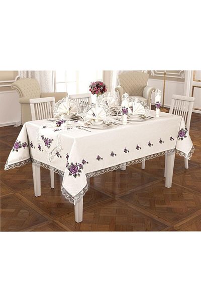 kanaviçe Set Față de masă cu dantelă imprimată Liliac