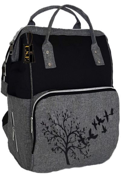 USF Baby Care Bag Luxury Mother Baby Care Backpack Bird -blackgrey