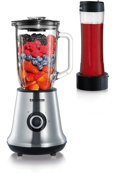 Severin Smoothie Multimikser Sm 3737 1 L Ve 600 Ml Kapaklı Içecek Bardağı, 500w Paslanmaz Çelik, Siyah