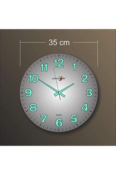 M3DECORİUM Kalın Rakam Bombe Camlı Sessiz Kayar Saniye Fosforlu Duvar Saati 35 cm