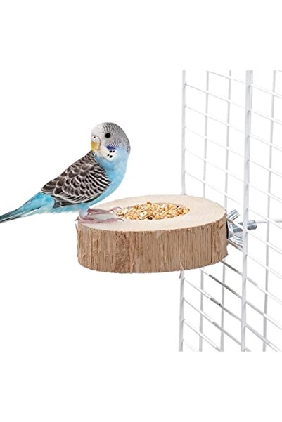 X-Perk Natural Wood Bird Perch and Feed Holder - Round and Shell Free