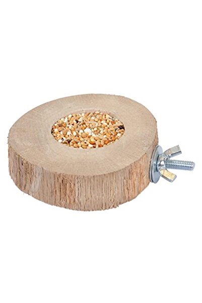 X-Perk Natural Wood Bird Perch and Feed Holder - Round and Shell Free