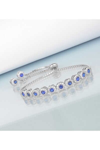 Miavi Silver 925 Ayar Gümüş Safir Taşlı Beyaz Asansörlü Bileklik