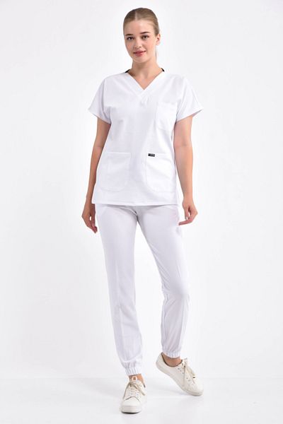 Owlet Medikal Costum chirurgical alb din Lycra cu picioare elastice