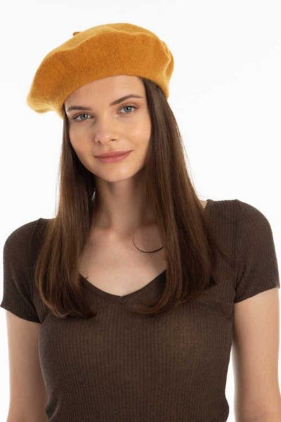 AYGÜN Mustard Yellow French Painter Felt Beret