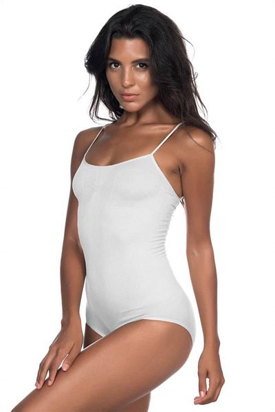 Emay Λευκό Snap Fastener Ripped Body με λουράκι χωρίς ραφή 1923w