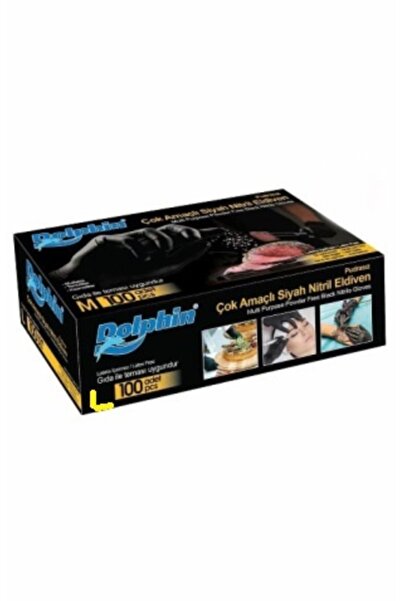 Dolpin Dolphin Pudrasız Siyah Nitrik Eldiven Orta Boy (m) 100lü Pket