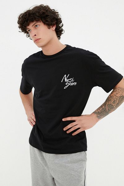 Trendyol Collection Μπλουζάκι Crew Neck Μαύρο Oversize - 100% βαμβάκι, εμπριμέ TMNSS20TS1099