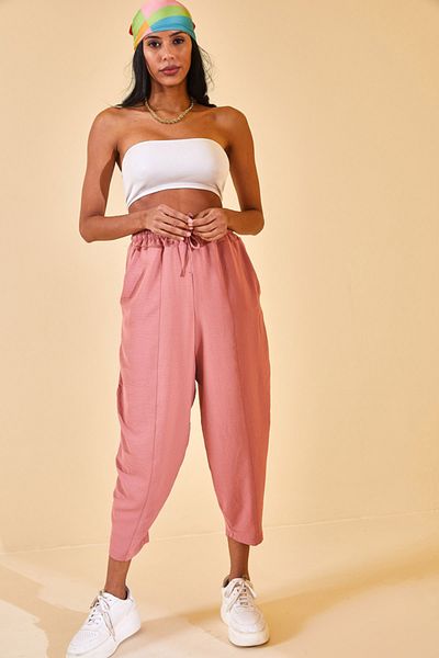 XHAN Women's Dusty Rose Elastic Waist Slouchly Trousers 2YZK5-12595-65