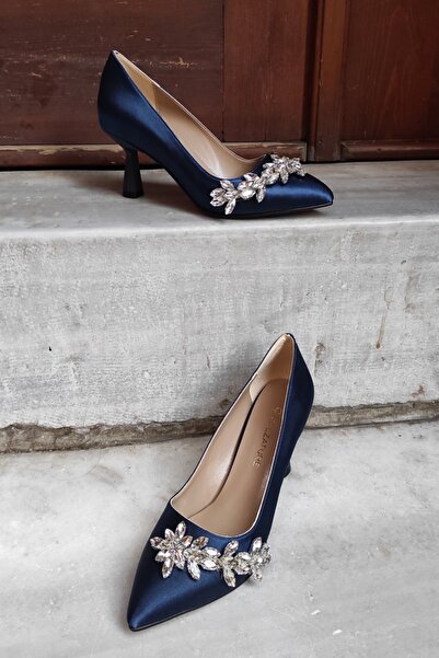 LA CALZATURE Pantofi de damă Stiletto cu toc șampanie de 7 cm din satin bleum...