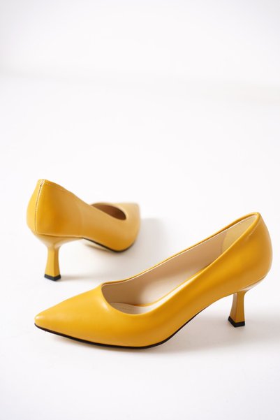 MASSOLE Stiletto Mustard Skin Leather New Season Daily Stylish Handmade Domestic Production
