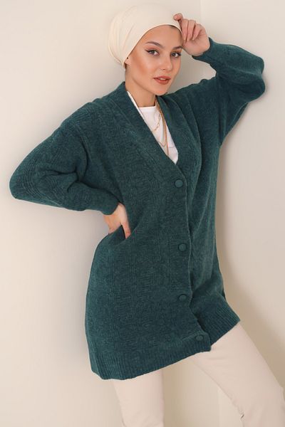 Bigdart 15768 Vodově zelené vlasy pletené vzorem zapínané hidžábové pleteniny Cardigan