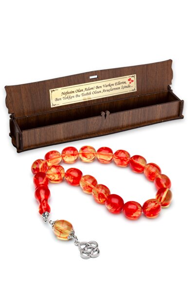 OTTOTESBİH Erkek Hediyeleri, Maskot Boy Sarı Kırmızı Toz Kehribar Tesbih, Efe Tesbihi