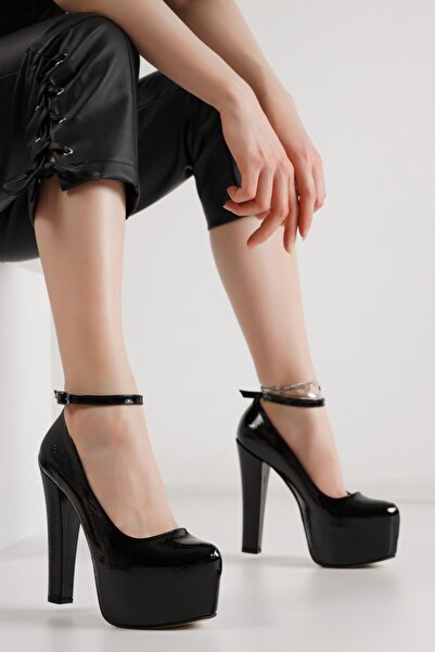 MASSOLE Platformă Piele Lacuită Neagră Sezon nou Producție internă, realizată...