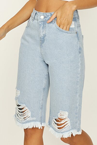 Select Moda Жіночі сині рвані деталізовані бермуди