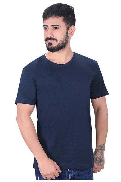 mavisima erkek giyimi Ανδρικό μπλουζάκι Navy Blue Slim Fit Crew Neck